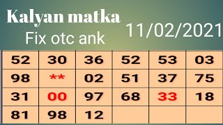 || Kalyan matka fix otc ank || 11/02/2021 || kalyan bazar || Today Kalyan || Kalyam Result || tricks