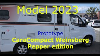 Prototype CaraCompact semi-integral camper Weinsberg 640 MEG pepper edition model 2023 op Mercedes.