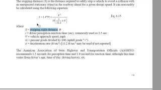 Stopping sight distance   Theory and Example