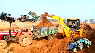 Jcb 3Dx Xpert Backhoe Loading Mud in Massey 1035 and Massey 241 Tractor with Trolley | jcb video