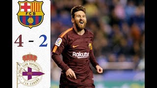 ملخص مباراة برشـ ـلوونة وديـ ـبورتـ ـيغو 4-2 🔥🔥هاتريك مـ ـيسى الخرافي 🔥🔥  29-04-2018