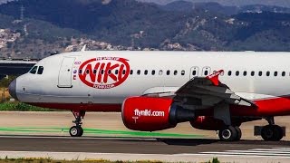 Niki A320 OE-LEX & Vueling (Pepsi Max livery) A320 EC-MEQ Take-off Barcelona Airport