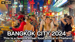 🇹🇭 4K HDR | Night Walk The Best Street Food Chinatown Thailand | Bangkok Walk 2024