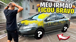 MEU IRMÃO FICOU BRAVO COM A TROLAGEM QUE EU FIZ  (pintei o carro dele) #trolagem #viral