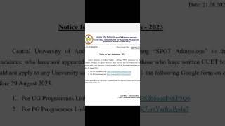 Central university of andha pradesh spot admissions for UG and PG