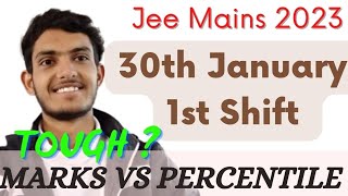 Marks vs Percentile | 30th Jan. 1st Shift | Most Accurate Analysis | #jee #jeemains