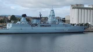 German Navy frigate 'Hessen', at Leith port viewed from RY Britannia,August 2023.