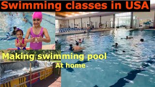 HOW TO MAKE SWIMMING POOL AT HOME with kids playpen||Swimming classes in USA||Telugu Vlogs from USA