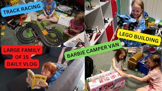 LEGO & TRACK BUILDING | BARBIE CAMPER VAN IS OPENED | LARGE FAMILY OF 15 DAILY VLOG