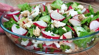 Весенний салат с РЕДИСКОЙ, ОГУРЦОМ и сыром Фета. Salad with RADISH, CUCUMBER and Feta cheese.