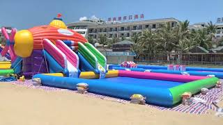 inflatable water park on beach