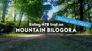 Riding MTB trail on mountain Bilogora