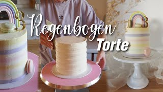 💛gestreifte Torte zum 3. Geburtstag - Fondant Regenbogen