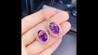 Oval Cut, Natural Ametrine Ring & Necklace Set, Wedding/Engagement/Any Occasion, Only $71.20+