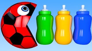 Learn Colors with PACMAN and 3D Baby Milk Bottle Soccer Ball for Kid Children