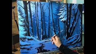 Dark Winter Woods | Acrylic Painting Time lapse video