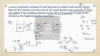 a vessel contained a solution of acid and water in which water was 64% Four litres of the #ssccgl