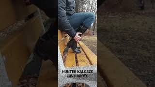 Hunter kalosze Polska boots black gloss on feet tall