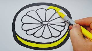 How to Draw a Simple LEMON Slice for Children in Timelapse Format.