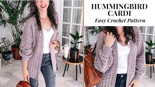 Hummingbird Easy Crochet Cardigan in Sizes XS-5X