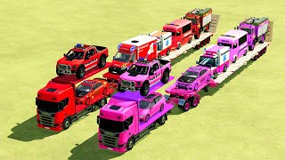 TRANSPORTING POLICE CARS, AMBULANCE, FIRE TRUCK, FORD POLICE, OF COLOR, WITH TRUCK ! FS22