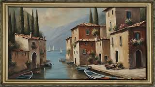 FREE TV ART  SCREENSAVER BACKGROUND FRAMED ITALIAN VILLAGE FLORAL PAINTING NO SOUND WALLPAPER 4K