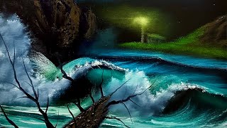 How to Paint - Double crashing Wave seascape with fallen tree with #PaintWithJosh