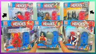 6 Bonecos Lego Homem Aranha,Batman,Aquaman,Mulher Maravilha,Flash,Superman - Super heroes 8 cm