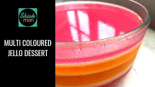 Easy to make multi coloured jello dessert