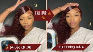 HOLIDAY HAIR 🍁DEEP CURLY 99J FRONTAL WIG  | WHAT NOT TO DO ON A WIG INSTALL PT 1