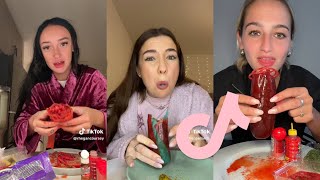 CHAMOY PICKLE KIT MUKBANG | tiktok compilation | asmr spicy sour #eating #asmr ##tiktok #mukbang