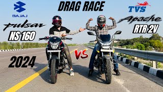 Bajaj Pulsar ns 160 2024 vs tvs Apache RTR 2v | DRAG RACE | ये उम्मीद नही थी 🤬