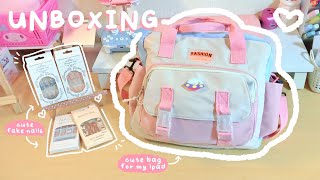 unboxing cute bag for my ipad & fake nails 🌸 | kawaii mee