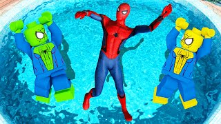 GTA 5 Rainbow Spiderman & Lego Spiderman Crazy Cold Water Ragdolls Fails(Funny Moments)