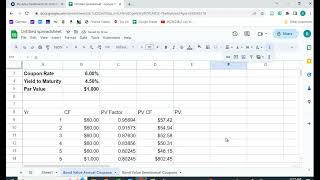 Bond Valuation in Google Sheets