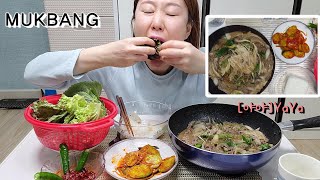 MUKBANG]당면듬뿍한우불고기&아삭아삭오이무침(ft.상추,깻잎)ㅣKorean beef bulgogiㅣ韓牛プルゴギㅣseasoned cucumberㅣEATING SHOW l