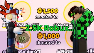 I gave @nothavingmilk 2.5k Robux... (Roblox Pls Donate)