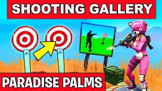 "Get a score of 5 or more at the Shooting Gallery East of Paradise Palms"- LOCATION Fortnite Week 10