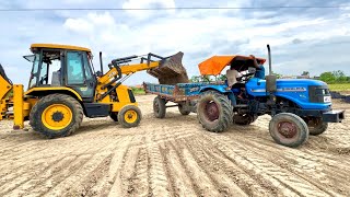 Jcb 3dx Machine Loading White Mud in Sonalika Di 42 Rx Tractor | Jcb Tractor Cartoon | Jcb Video