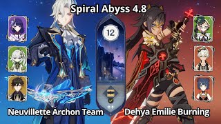 C0 Neuvillette Archons Team & C1 Dehya Emilie Burning - Spiral Abyss 4.8 Floor 12 Genshin Impact