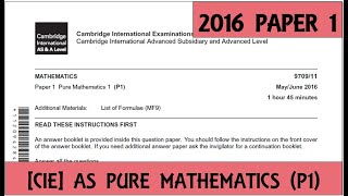 Solved Past Paper | CIE AS Mathematics | Pure 1 | May/June 2016 - Paper 11