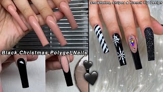 BLACK CHRISTMAS POLYGEL NAILS🖤 EASY NAIL ART DESIGN + CREEPY REDDIT STORIES | Nail Tutorial