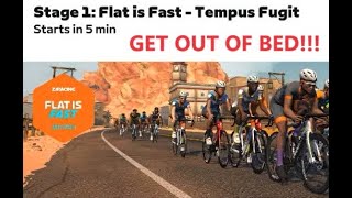 Dashing out of bed 10 minutes before Zwift Flat is Fast Stage 1 Cat D, and the final chase.