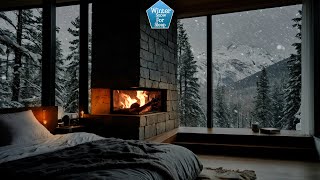 Snowfall in a Cabin with a Cozy Fireplace | Winter Fireplace | Suitable for Relaxing and Sleeping