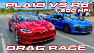 HOW TO BEAT A PLAID * 1,400 HP Audi R8 Twin Turbo vs Tesla Plaid Drag Race