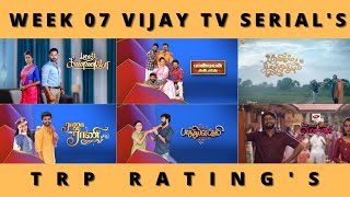 WEEK 07 VIJAY TV SERIAL'S TRP RATING'S (URBAN)🔥 | VIJAY TELEVISION | VIDEO'S WORLD | TAMIL | 2022