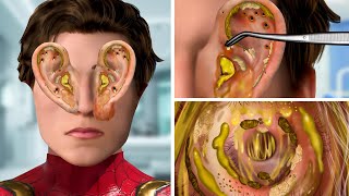 ASMR Remove Maggot, Blackheads & Mucus pus in mutant ears | Acne Deep Cleaning Animation