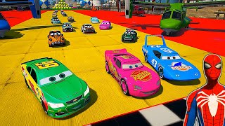 Race Crazy Track   Pink McQueen SPIDERMAN and Disney Car The King VS Friends Amazing Cars Nascar