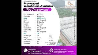 2500SQ FT PRE-LEASED WAREHOUSE PROPERTY AVAILABLE FOR INVESTMENT IN BHIWANDI FOR MECHANICAL ENGINEER