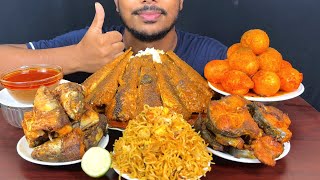 Eating Spicy Bata Fish Curry,Pangas Fish Fry,Fish Head Fry,Egg,Noodles With Rice || Asmr Mukbong